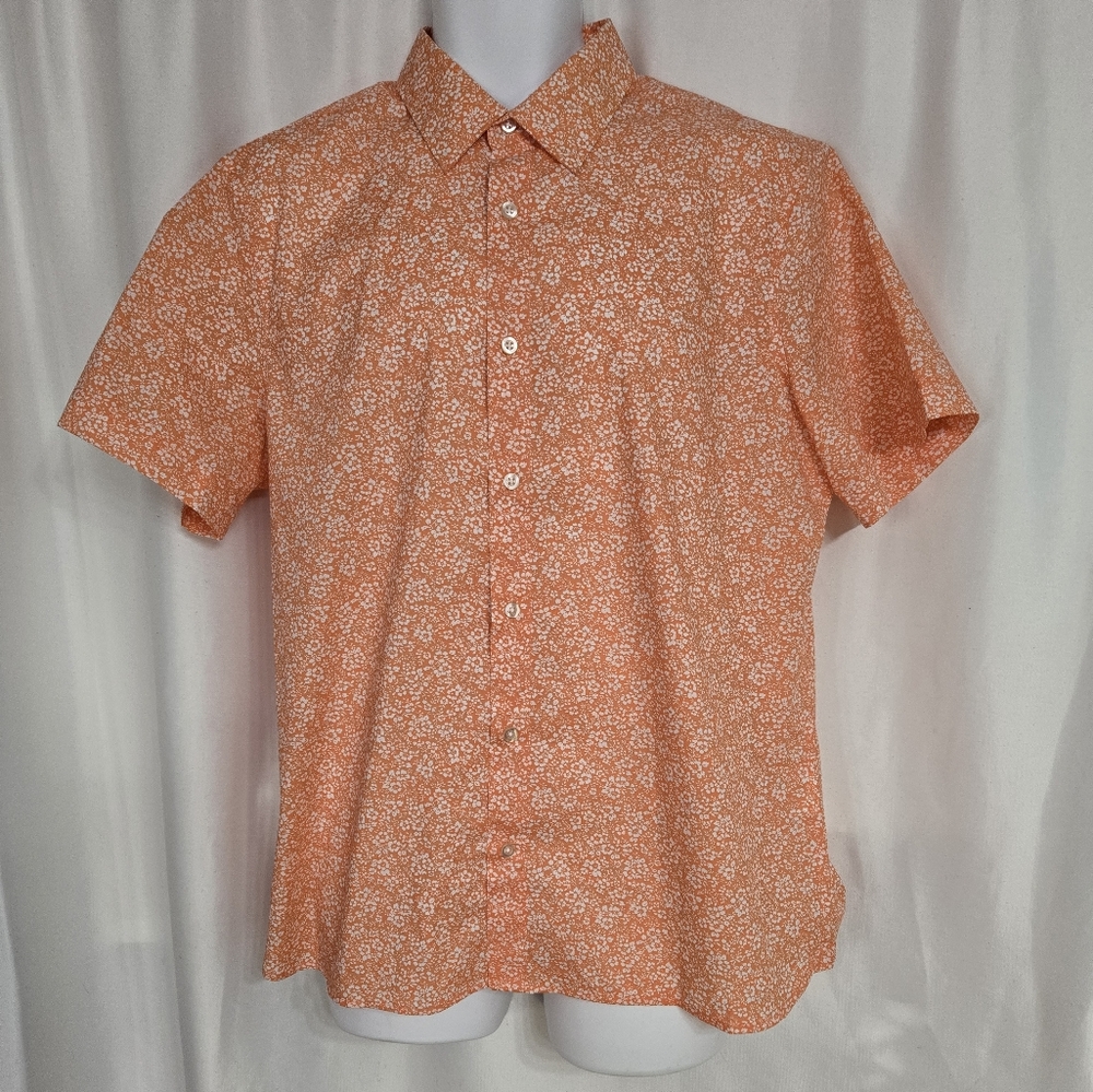 Axist Stretch Orange flower Print Button Down Size L